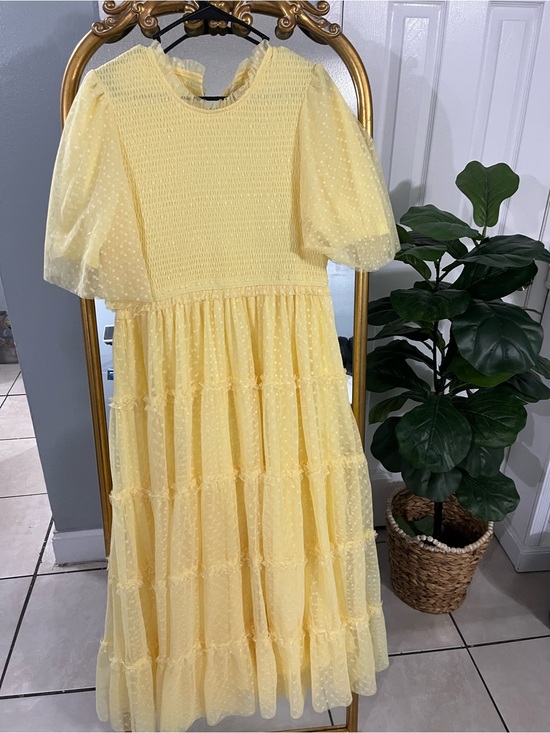 PKC Collection Dresses & Skirts - Sunlit Tiered Puff-Sleeve Formal Dress in Yellow